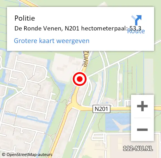 Locatie op kaart van de 112 melding: Politie De Ronde Venen, N201 hectometerpaal: 53,3 op 14 januari 2023 11:03