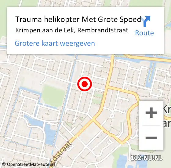 Locatie op kaart van de 112 melding: Trauma helikopter Met Grote Spoed Naar Krimpen aan de Lek, Rembrandtstraat op 14 januari 2023 11:04