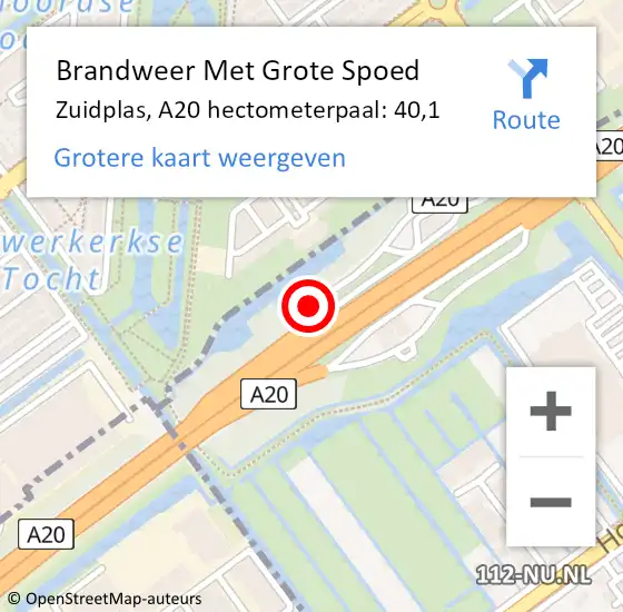 Locatie op kaart van de 112 melding: Brandweer Met Grote Spoed Naar Zuidplas, A20 hectometerpaal: 40,1 op 14 januari 2023 11:19