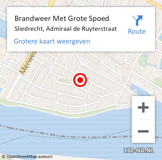 Locatie op kaart van de 112 melding: Brandweer Met Grote Spoed Naar Sliedrecht, Admiraal de Ruyterstraat op 14 januari 2023 11:31