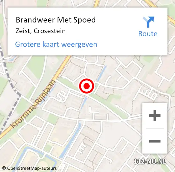 Locatie op kaart van de 112 melding: Brandweer Met Spoed Naar Zeist, Crosestein op 14 januari 2023 11:47