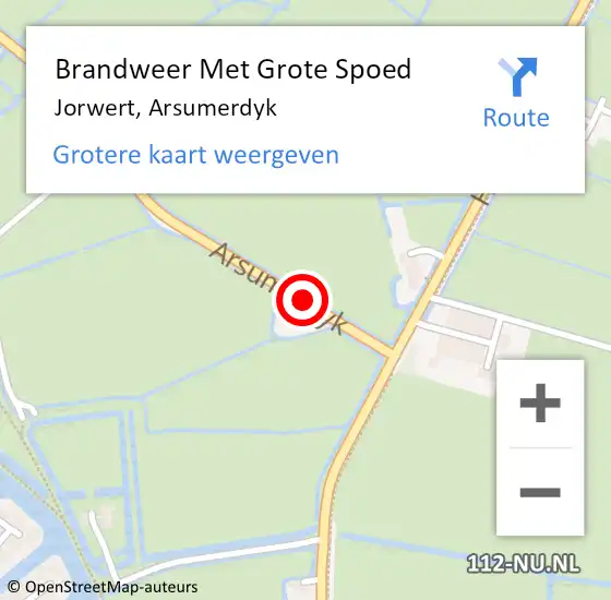 Locatie op kaart van de 112 melding: Brandweer Met Grote Spoed Naar Jorwert, Arsumerdyk op 14 januari 2023 11:53