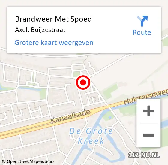 Locatie op kaart van de 112 melding: Brandweer Met Spoed Naar Axel, Buijzestraat op 14 januari 2023 12:01