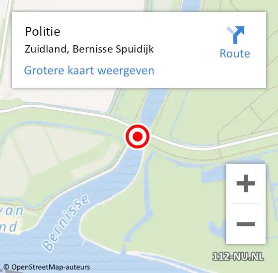 Locatie op kaart van de 112 melding: Politie Simonshaven, Bernisse Spuidijk op 14 januari 2023 12:20