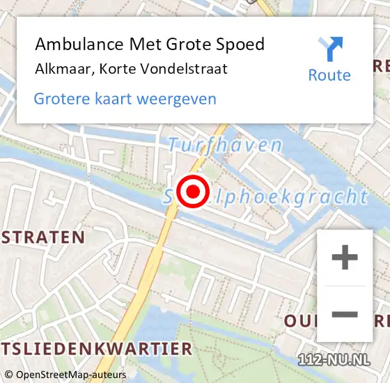 Locatie op kaart van de 112 melding: Ambulance Met Grote Spoed Naar Alkmaar, Korte Vondelstraat op 14 januari 2023 12:35