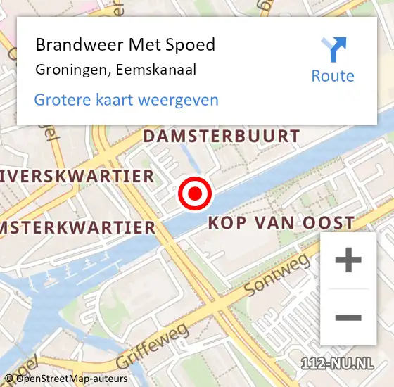 Locatie op kaart van de 112 melding: Brandweer Met Spoed Naar Groningen, Eemskanaal op 14 januari 2023 12:39