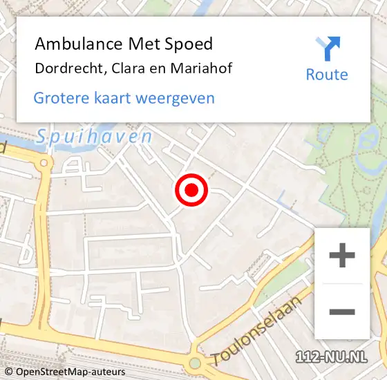 Locatie op kaart van de 112 melding: Ambulance Met Spoed Naar Dordrecht, Clara en Mariahof op 14 januari 2023 12:41