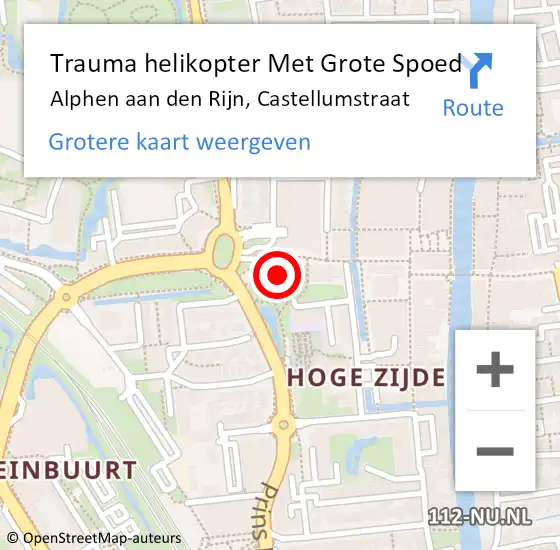 Locatie op kaart van de 112 melding: Trauma helikopter Met Grote Spoed Naar Alphen aan den Rijn, Castellumstraat op 14 januari 2023 13:56