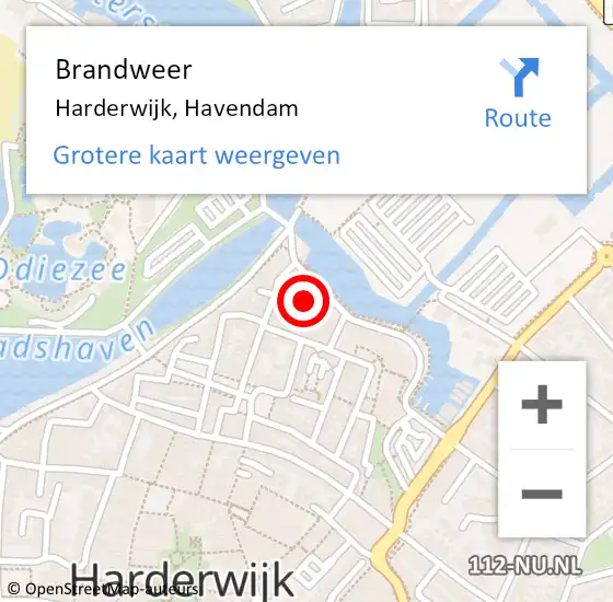 Locatie op kaart van de 112 melding: Brandweer Harderwijk, Havendam op 14 januari 2023 15:13