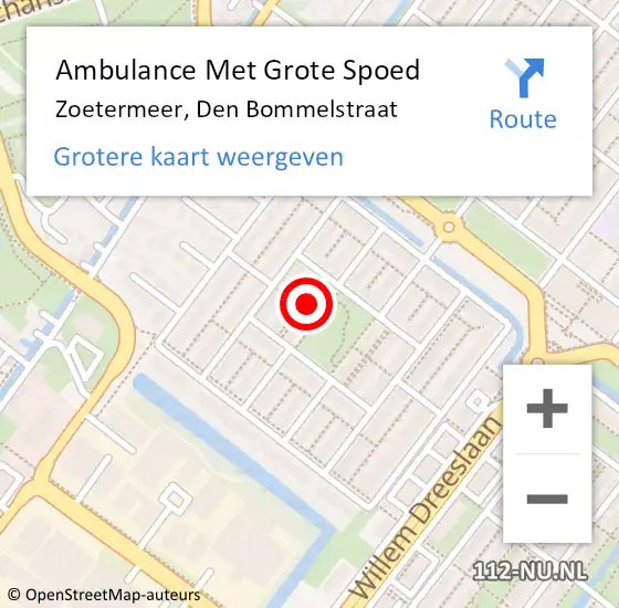 Locatie op kaart van de 112 melding: Ambulance Met Grote Spoed Naar Zoetermeer, Den Bommelstraat op 14 januari 2023 16:06