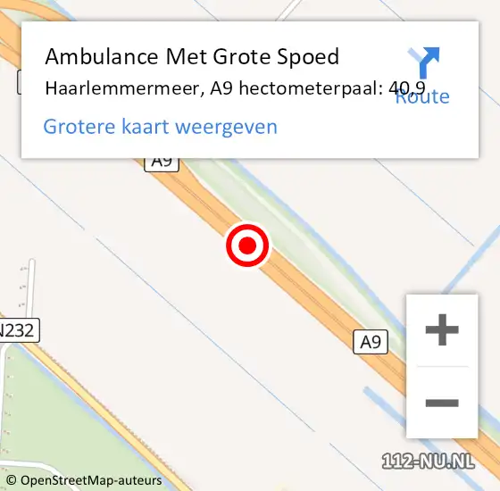 Locatie op kaart van de 112 melding: Ambulance Met Grote Spoed Naar Haarlemmermeer, A9 hectometerpaal: 40,9 op 14 januari 2023 16:41