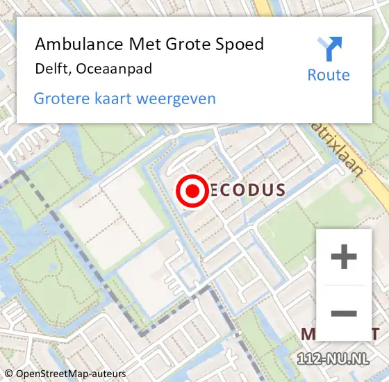 Locatie op kaart van de 112 melding: Ambulance Met Grote Spoed Naar Delft, Oceaanpad op 14 januari 2023 16:43