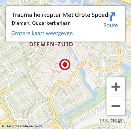 Locatie op kaart van de 112 melding: Trauma helikopter Met Grote Spoed Naar Diemen, Ouderkerkerlaan op 14 januari 2023 16:44