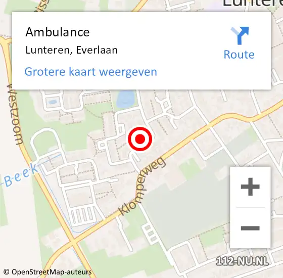 Locatie op kaart van de 112 melding: Ambulance Lunteren, Everlaan op 14 januari 2023 16:49
