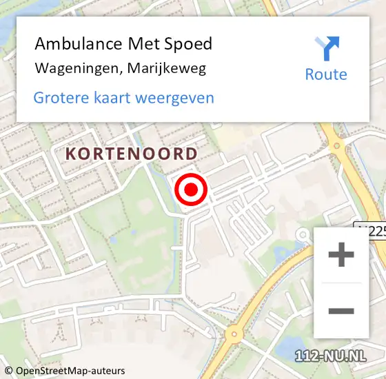 Locatie op kaart van de 112 melding: Ambulance Met Spoed Naar Wageningen, Marijkeweg op 14 januari 2023 17:00