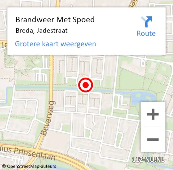 Locatie op kaart van de 112 melding: Brandweer Met Spoed Naar Breda, Jadestraat op 14 januari 2023 17:05