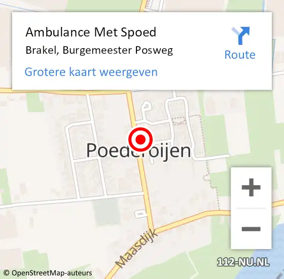 Locatie op kaart van de 112 melding: Ambulance Met Spoed Naar Brakel, Burgemeester Posweg op 14 januari 2023 17:09
