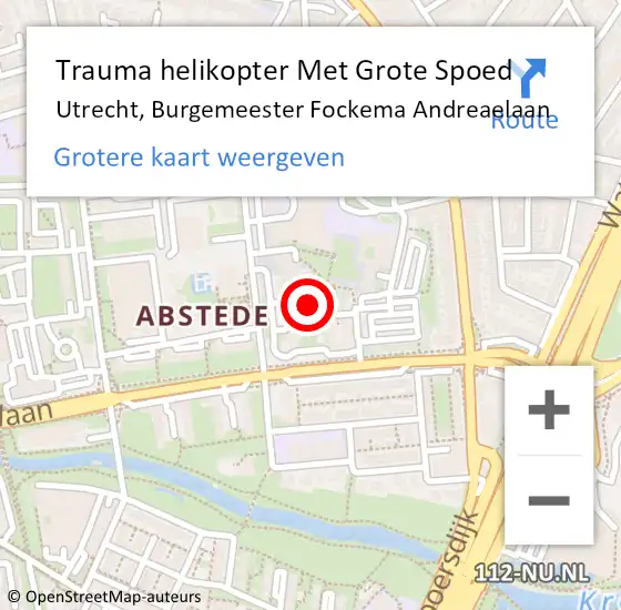 Locatie op kaart van de 112 melding: Trauma helikopter Met Grote Spoed Naar Utrecht, Burgemeester Fockema Andreaelaan op 14 januari 2023 17:22