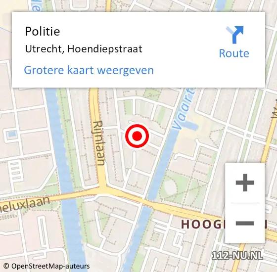 Locatie op kaart van de 112 melding: Politie Utrecht, Hoendiepstraat op 14 januari 2023 17:44