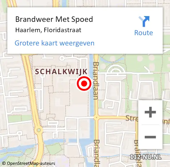 Locatie op kaart van de 112 melding: Brandweer Met Spoed Naar Haarlem, Floridastraat op 14 januari 2023 18:11