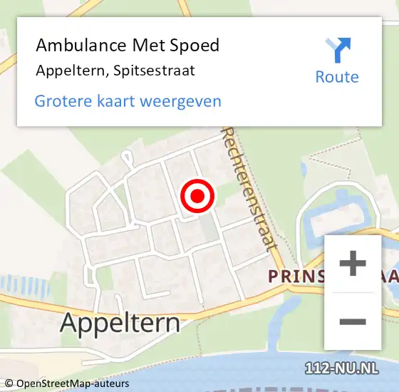 Locatie op kaart van de 112 melding: Ambulance Met Spoed Naar Appeltern, Spitsestraat op 14 januari 2023 18:26