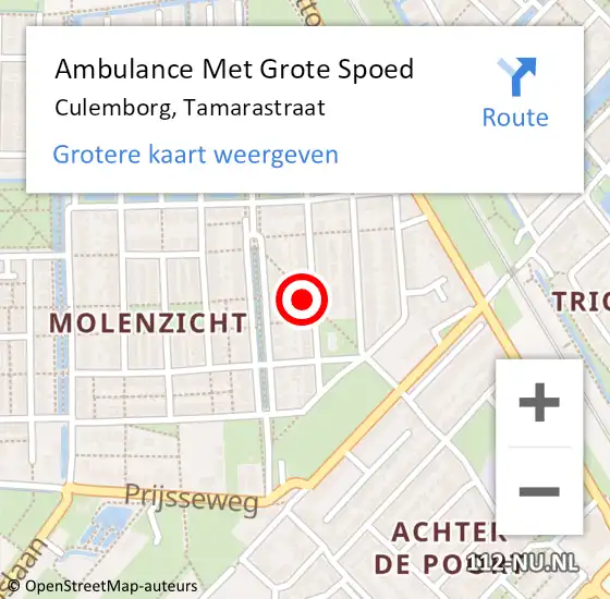 Locatie op kaart van de 112 melding: Ambulance Met Grote Spoed Naar Culemborg, Tamarastraat op 14 januari 2023 18:35