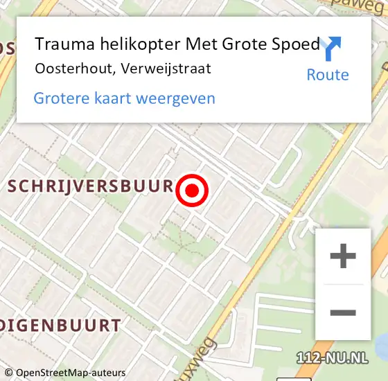 Locatie op kaart van de 112 melding: Trauma helikopter Met Grote Spoed Naar Oosterhout, Verweijstraat op 14 januari 2023 19:13