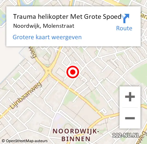 Locatie op kaart van de 112 melding: Trauma helikopter Met Grote Spoed Naar Noordwijk, Molenstraat op 14 januari 2023 19:18