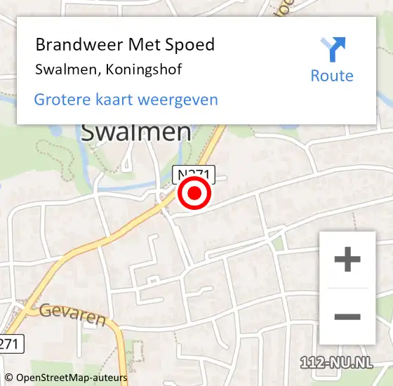 Locatie op kaart van de 112 melding: Brandweer Met Spoed Naar Swalmen, Koningshof op 14 januari 2023 19:21