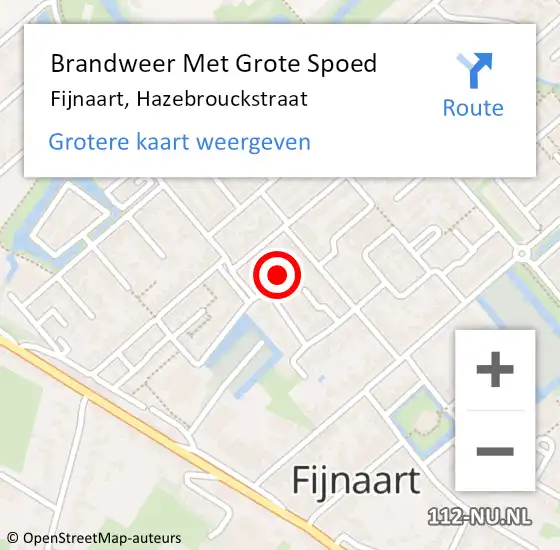 Locatie op kaart van de 112 melding: Brandweer Met Grote Spoed Naar Fijnaart, Hazebrouckstraat op 14 januari 2023 19:36