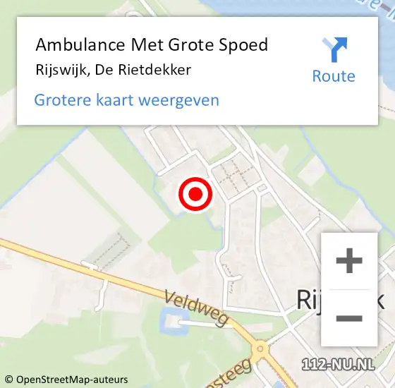 Locatie op kaart van de 112 melding: Ambulance Met Grote Spoed Naar Rijswijk, De Rietdekker op 14 januari 2023 19:47