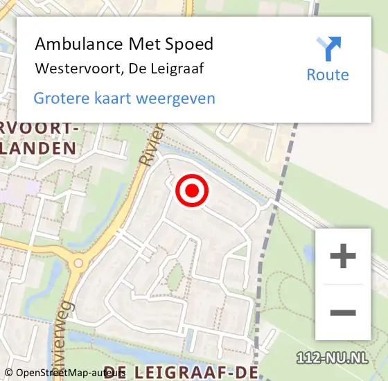 Locatie op kaart van de 112 melding: Ambulance Met Spoed Naar Westervoort, De Leigraaf op 14 januari 2023 19:49