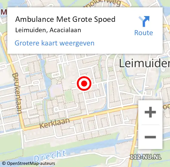 Locatie op kaart van de 112 melding: Ambulance Met Grote Spoed Naar Leimuiden, Acacialaan op 14 januari 2023 19:53