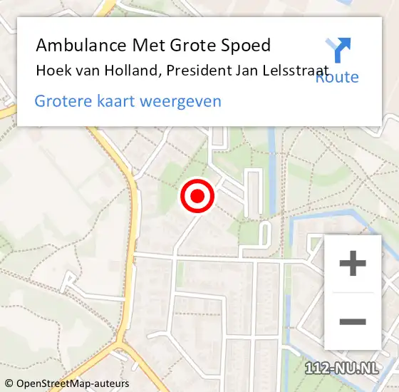 Locatie op kaart van de 112 melding: Ambulance Met Grote Spoed Naar Hoek van Holland, President Jan Lelsstraat op 14 januari 2023 20:10