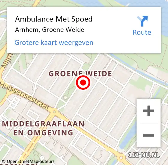 Locatie op kaart van de 112 melding: Ambulance Met Spoed Naar Arnhem, Groene Weide op 14 januari 2023 20:40