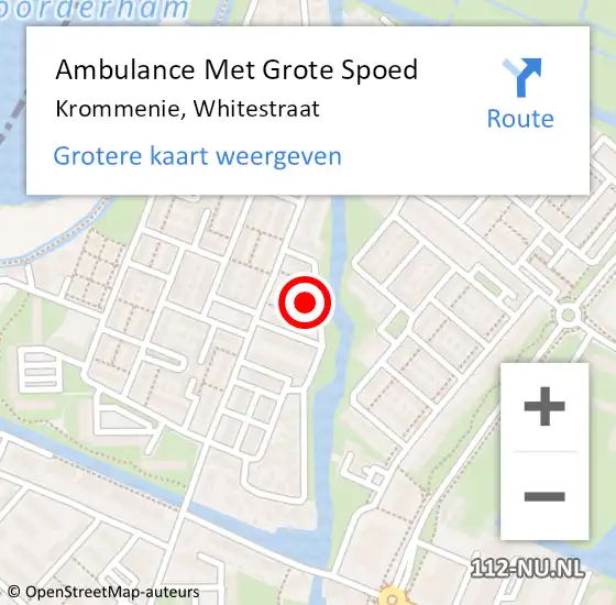 Locatie op kaart van de 112 melding: Ambulance Met Grote Spoed Naar Krommenie, Whitestraat op 14 januari 2023 20:54