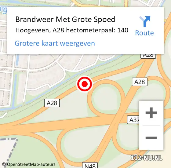 Locatie op kaart van de 112 melding: Brandweer Met Grote Spoed Naar Hoogeveen, A28 hectometerpaal: 140 op 14 januari 2023 21:02
