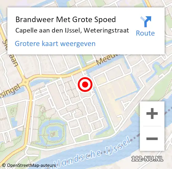 Locatie op kaart van de 112 melding: Brandweer Met Grote Spoed Naar Capelle aan den IJssel, Weteringstraat op 14 januari 2023 22:35