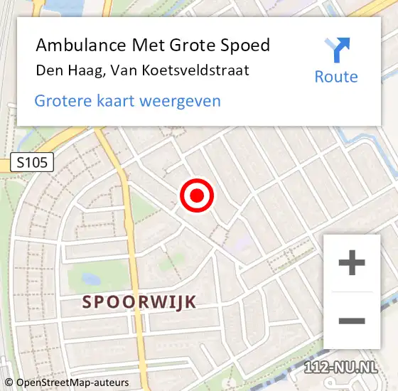 Locatie op kaart van de 112 melding: Ambulance Met Grote Spoed Naar Den Haag, Van Koetsveldstraat op 14 januari 2023 23:30