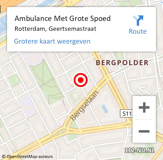 Locatie op kaart van de 112 melding: Ambulance Met Grote Spoed Naar Rotterdam, Geertsemastraat op 14 januari 2023 23:43