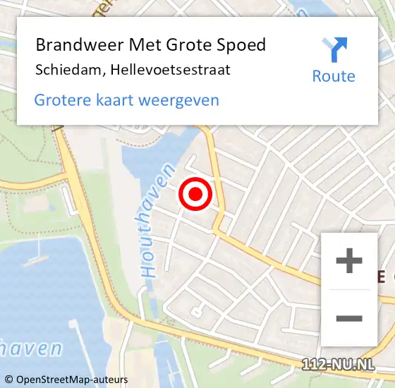 Locatie op kaart van de 112 melding: Brandweer Met Grote Spoed Naar Schiedam, Hellevoetsestraat op 15 januari 2023 00:49