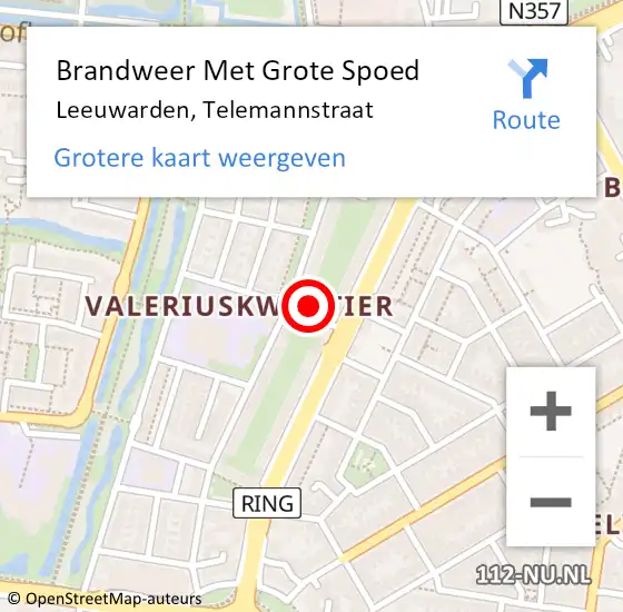 Locatie op kaart van de 112 melding: Brandweer Met Grote Spoed Naar Leeuwarden, Telemannstraat op 15 januari 2023 00:59