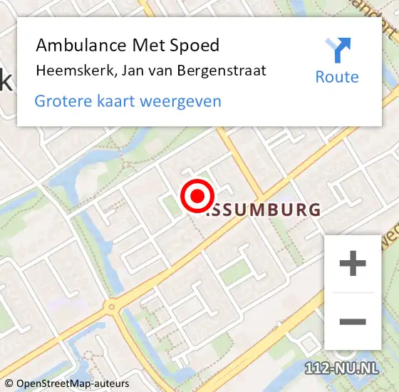 Locatie op kaart van de 112 melding: Ambulance Met Spoed Naar Heemskerk, Jan van Bergenstraat op 15 januari 2023 01:11