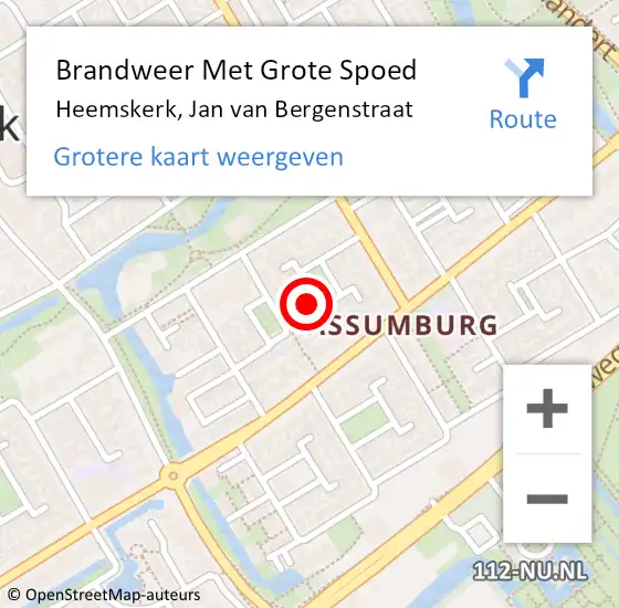 Locatie op kaart van de 112 melding: Brandweer Met Grote Spoed Naar Heemskerk, Jan van Bergenstraat op 15 januari 2023 01:12