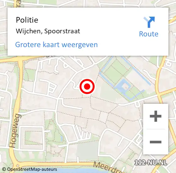 Locatie op kaart van de 112 melding: Politie Wijchen, Spoorstraat op 15 januari 2023 01:19