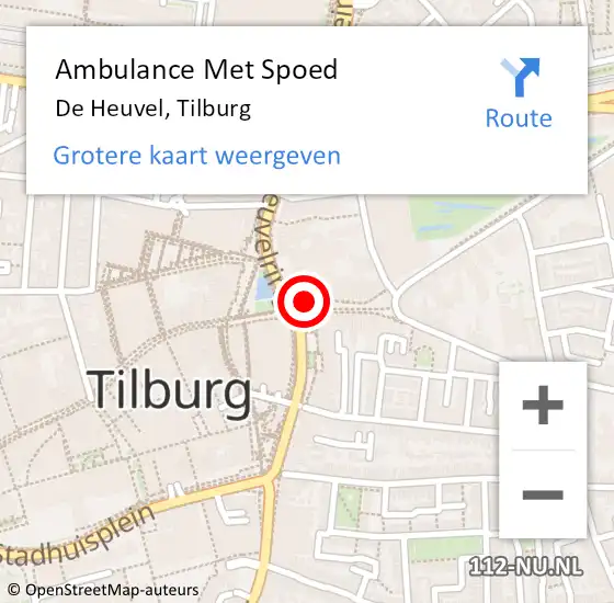Locatie op kaart van de 112 melding: Ambulance Met Spoed Naar De Heuvel, Tilburg op 12 augustus 2014 09:10