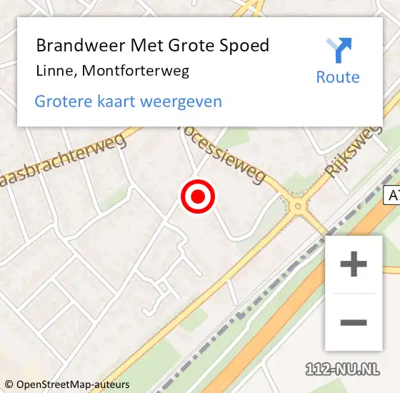 Locatie op kaart van de 112 melding: Brandweer Met Grote Spoed Naar Linne, Montforterweg op 15 januari 2023 01:52