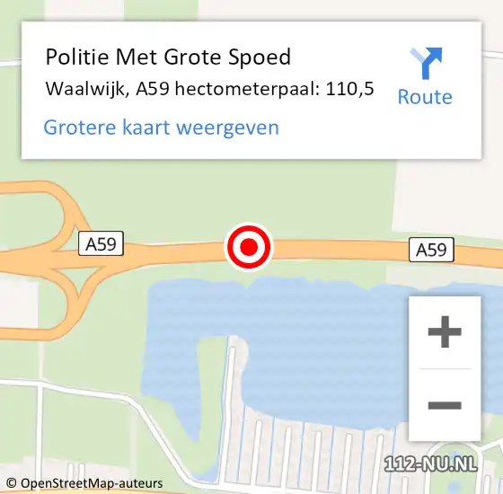 Locatie op kaart van de 112 melding: Politie Met Grote Spoed Naar Waalwijk, A59 hectometerpaal: 110,5 op 15 januari 2023 02:22
