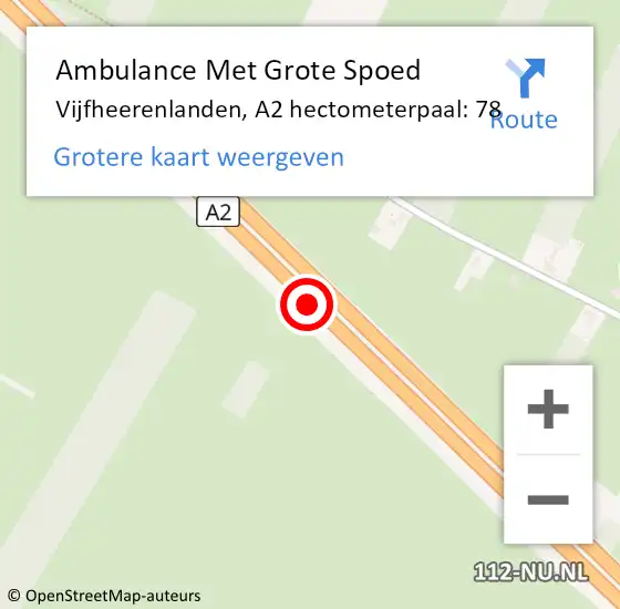 Locatie op kaart van de 112 melding: Ambulance Met Grote Spoed Naar Vijfheerenlanden, A2 hectometerpaal: 78 op 15 januari 2023 02:49