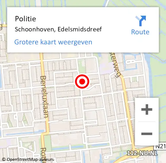 Locatie op kaart van de 112 melding: Politie Schoonhoven, Edelsmidsdreef op 15 januari 2023 03:34